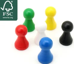 Tout Pour le Jeu 6 Pions bois 15 x 27 mm multicolores pour jeu - lot de 6 (rouge, vert, jaune, bleu, blanc et noir) modèle B