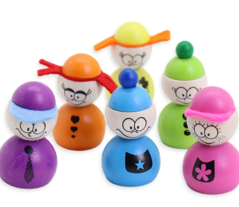 Tout Pour le Jeu 6 pions bois personnages AMIS sympathiques 40x25 mm avec 1 dé