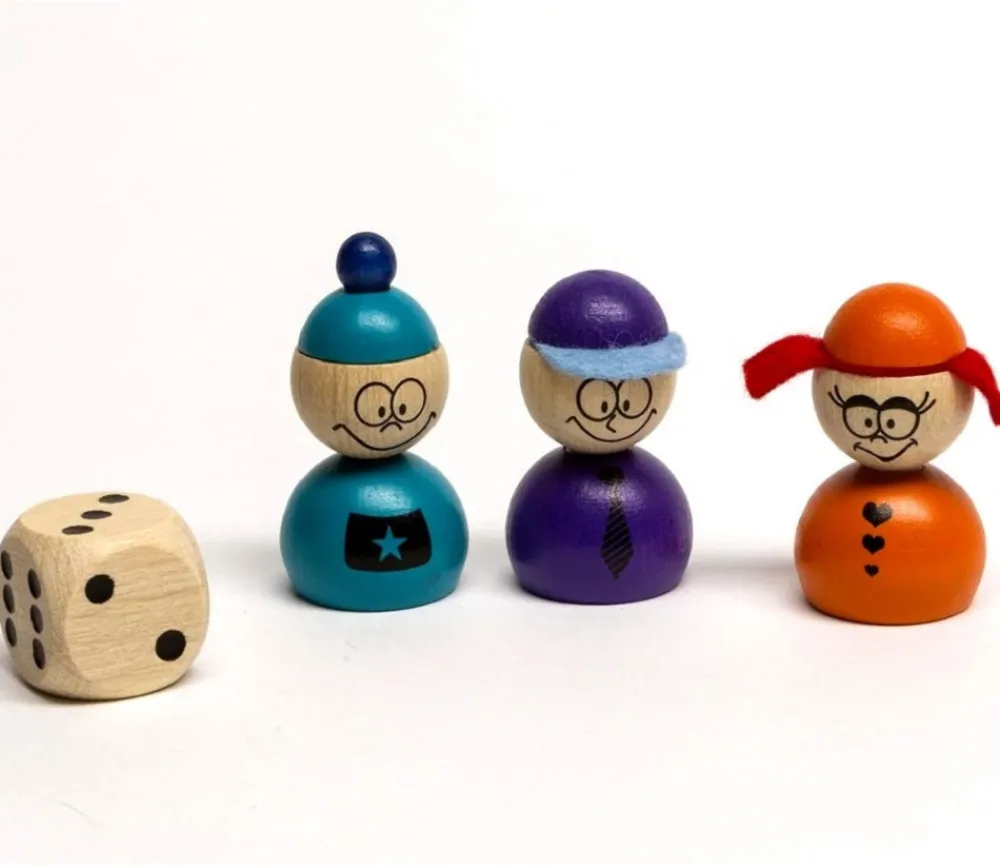 Tout Pour le Jeu 6 pions bois personnages AMIS sympathiques 40x25 mm avec 1 dé
