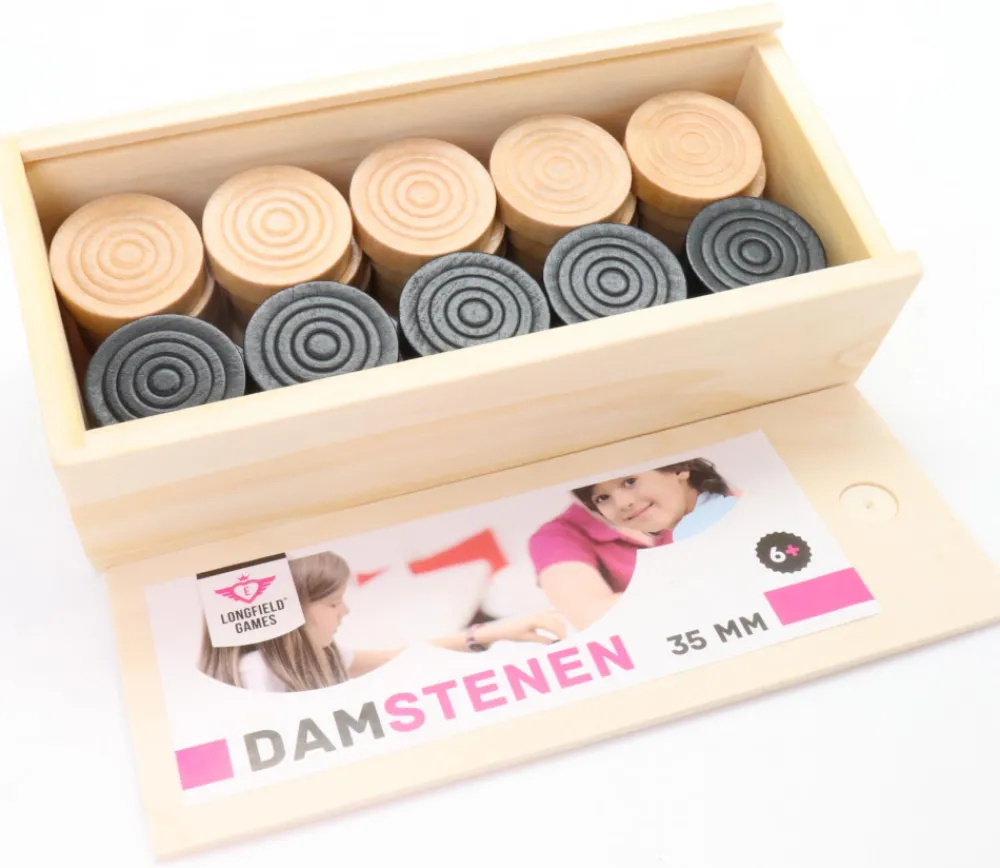 Tout Pour le Jeu 40 Pions en bois pour jeu de dames 3.5 cm moulurés dans coffret bois