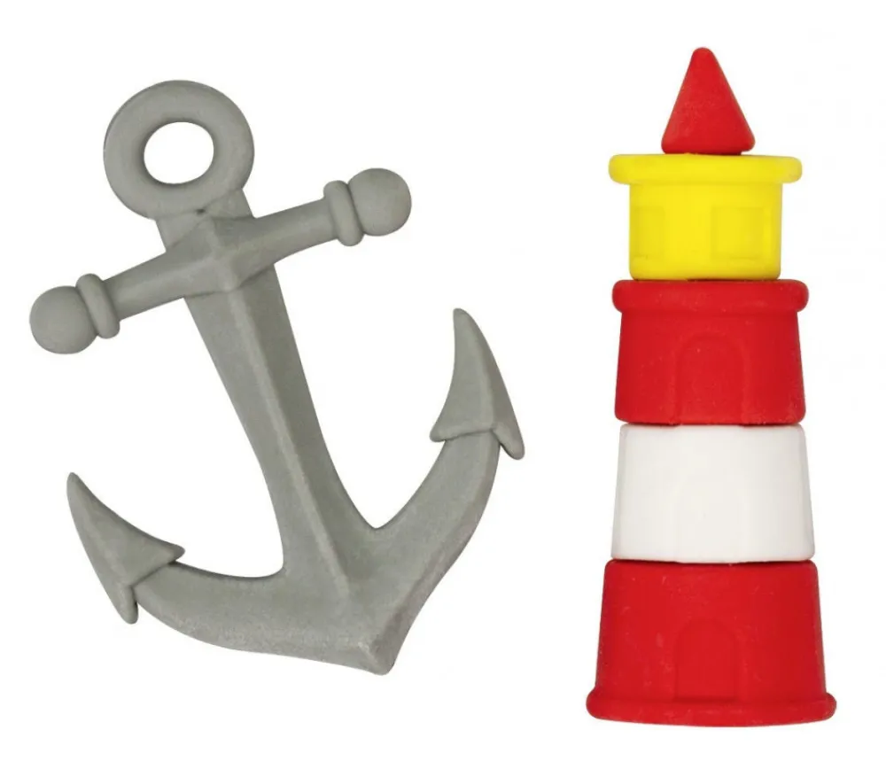 Tout Pour le Jeu 2 pions gommes MER : 1 phare et 1 ancre marine