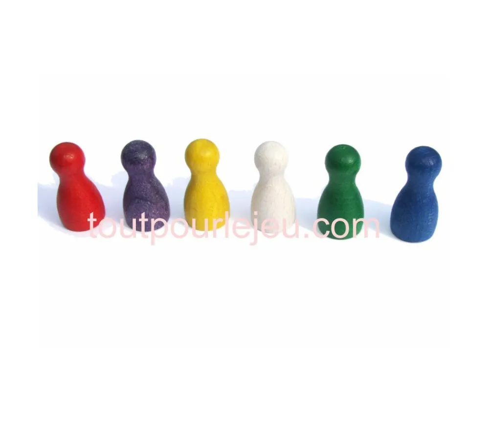 Tout Pour le Jeu 6 Pions Moyens 30 x 15 mm colorés en bois pour jeux