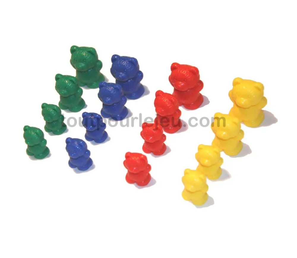 Tout Pour le Jeu 96 Pions multicolores famille ours : 3 tailles