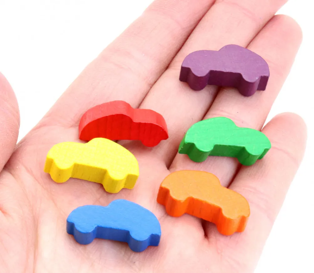 Tout Pour le Jeu 6 Pions multicolores voitures colorées en bois pour jeu 25 x 11 x 8 mm