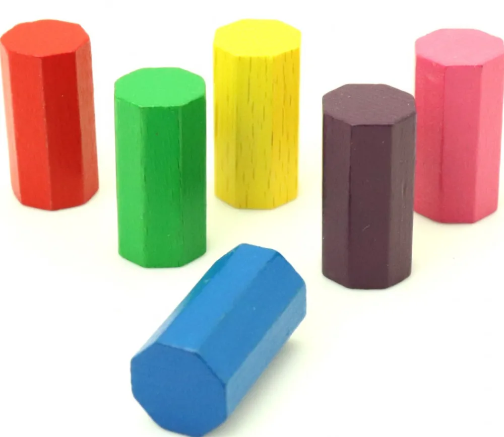 Tout Pour le Jeu 6 Pions octogones 15 x 30 mm en bois pour jeu multicolores
