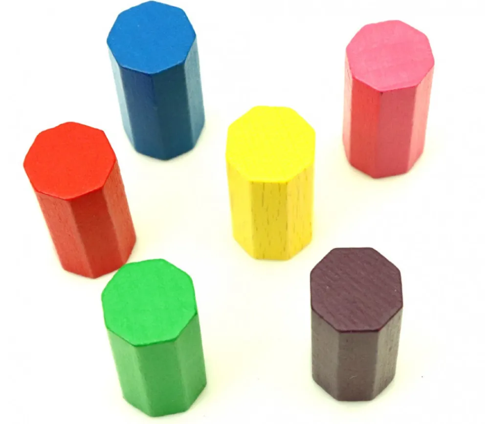Tout Pour le Jeu 6 Pions octogones 15 x 30 mm en bois pour jeu multicolores