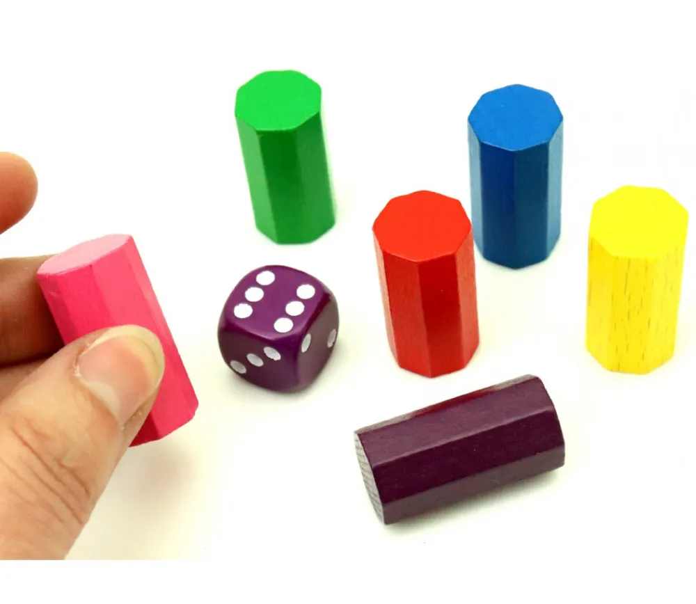 Tout Pour le Jeu 6 Pions octogones 15 x 30 mm en bois pour jeu multicolores