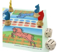 Tout Pour le Jeu 8 pions petits chevaux dada buis 3D et 2 dés