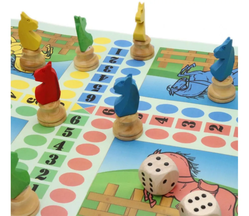 Tout Pour le Jeu 8 pions petits chevaux dada buis 3D et 2 dés