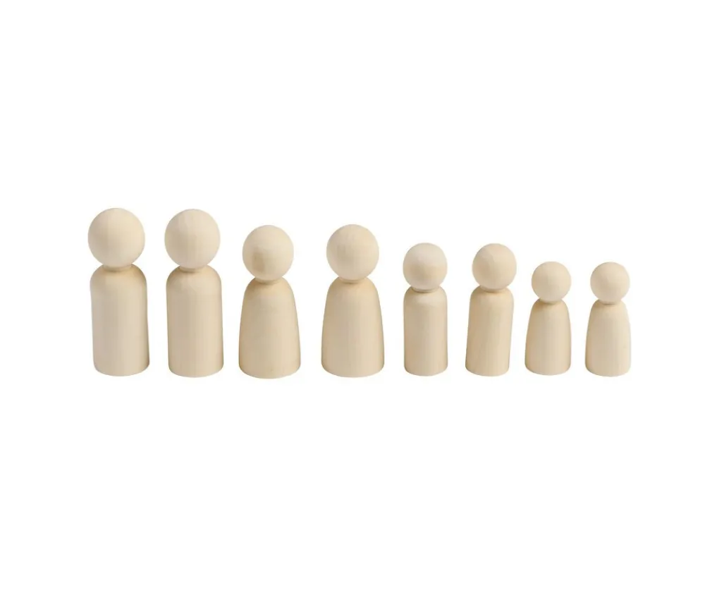 Tout Pour le Jeu 8 pions quilles famille en bois naturel 6 à 9 cm de haut