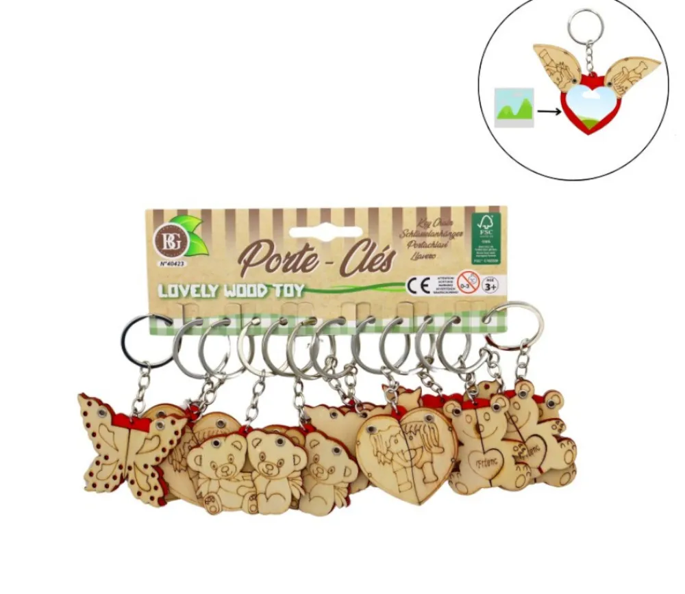 Tout Pour le Jeu 12 Porte-clés animaux bois à peindre avec coeur surprise