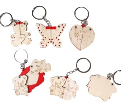Tout Pour le Jeu 12 Porte-clés animaux bois à peindre avec coeur surprise