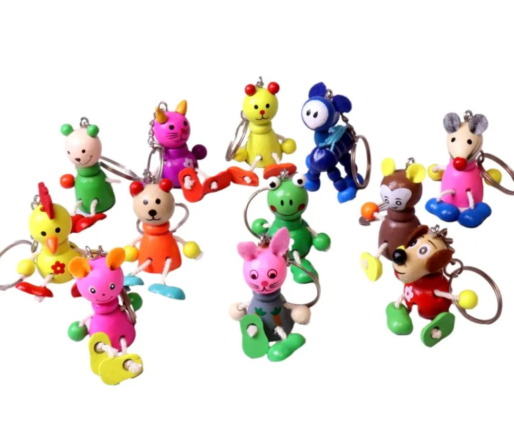 Tout Pour le Jeu 12 Porte-clés animaux bois colorés