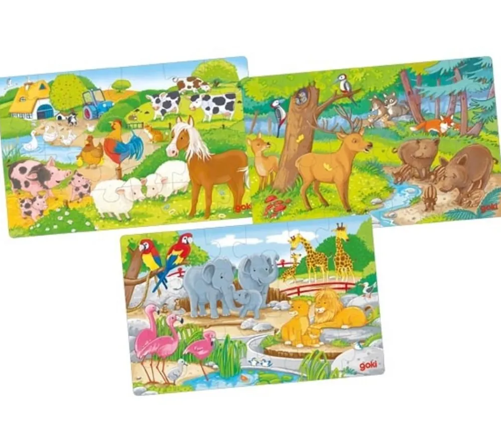 Tout Pour le Jeu 3 puzzles 24 pièces en bois animaux 27 x 17 cm