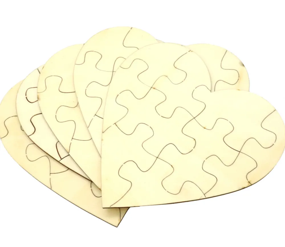 Tout Pour le Jeu 5 Puzzles cœur neutres bois 10 pièces à personnaliser 16 x 16 cm