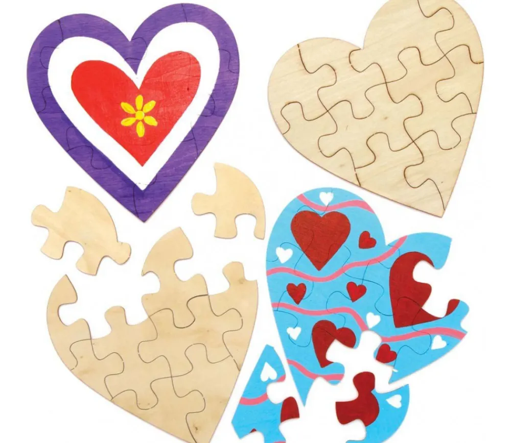Tout Pour le Jeu 5 Puzzles cœur neutres bois 10 pièces à personnaliser 16 x 16 cm