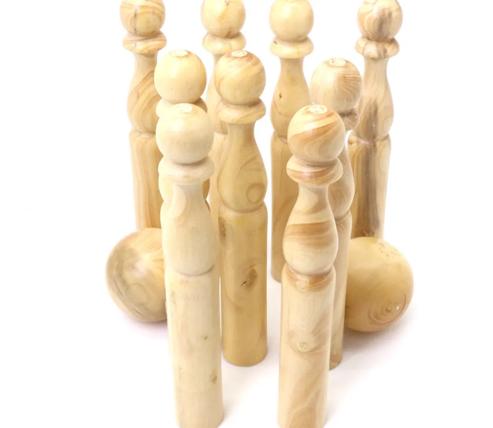 Enfant Tout Pour le Jeu 9 quilles bois verni 14 cm + boule - Fabrication française