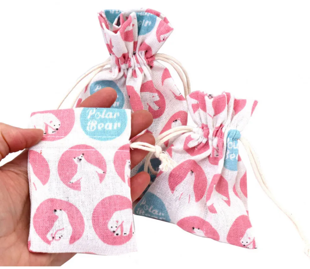 Tout Pour le Jeu 3 Sacs en coton décor ours polaire avec cordon