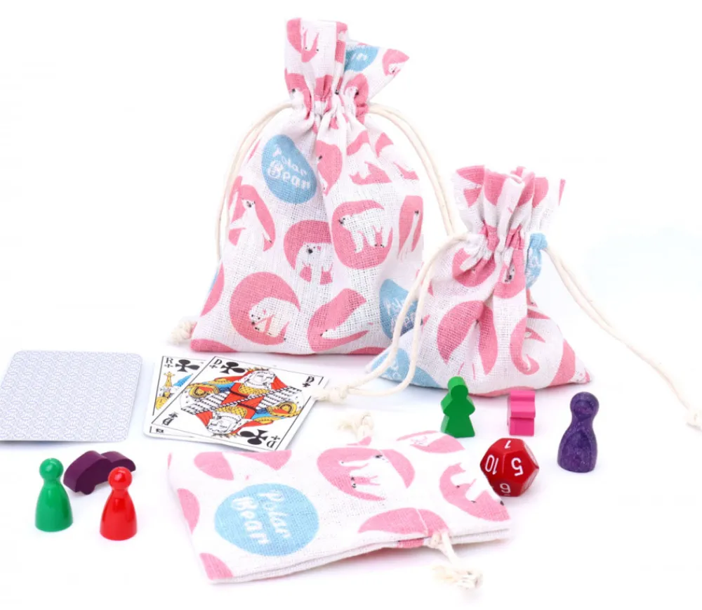 Tout Pour le Jeu 3 Sacs en coton décor ours polaire avec cordon