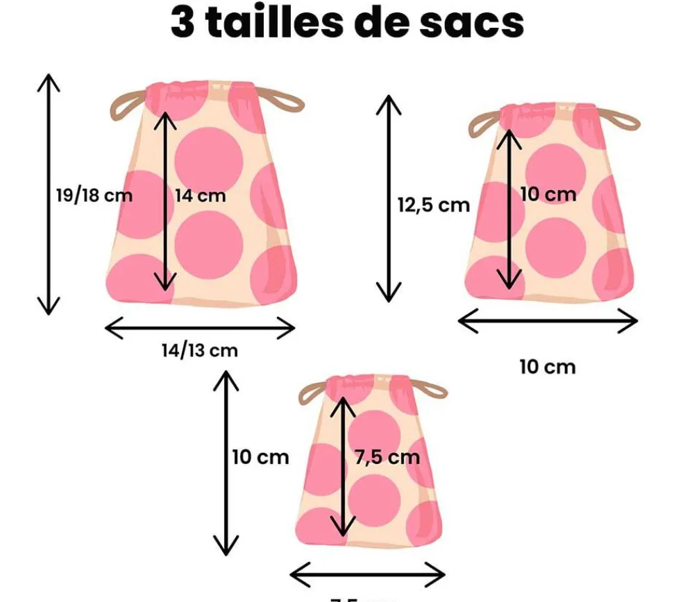 Tout Pour le Jeu 3 Sacs en coton décor ours polaire avec cordon