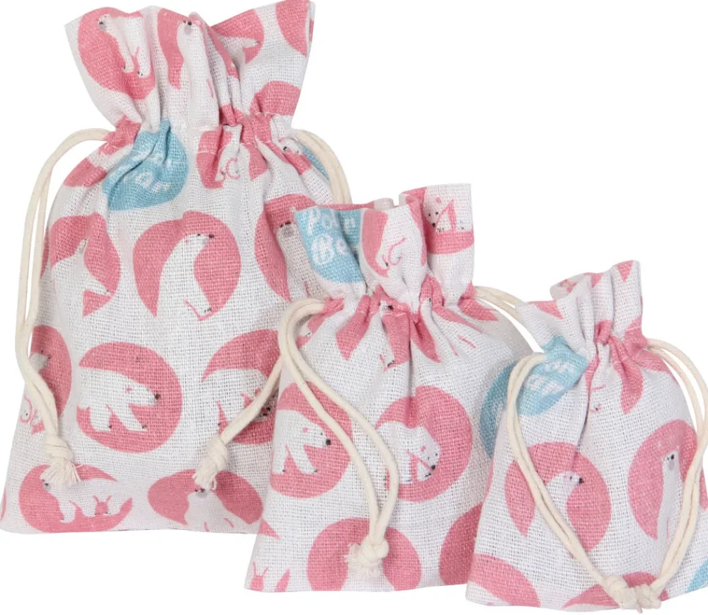 Tout Pour le Jeu 3 Sacs en coton décor ours polaire avec cordon