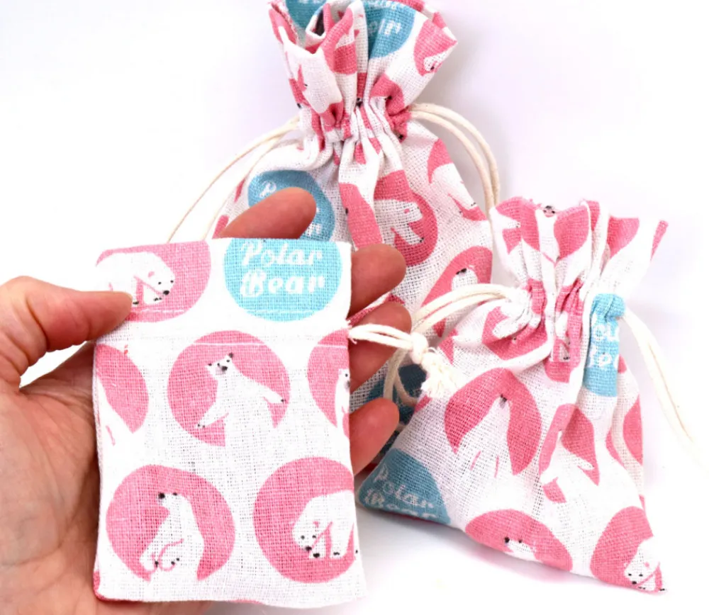 Tout Pour le Jeu 3 Sacs en coton décor ours polaire avec cordon