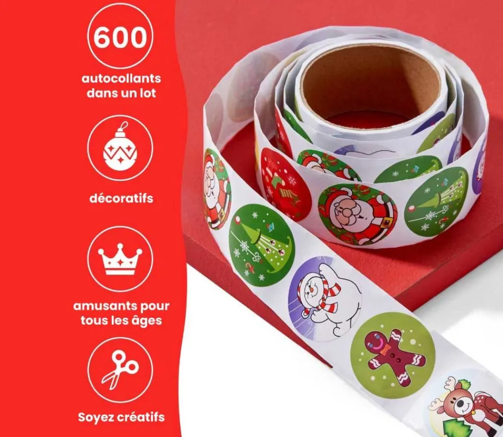 Tout Pour le Jeu 100 stickers décor Noël ronds de 3.8 cm