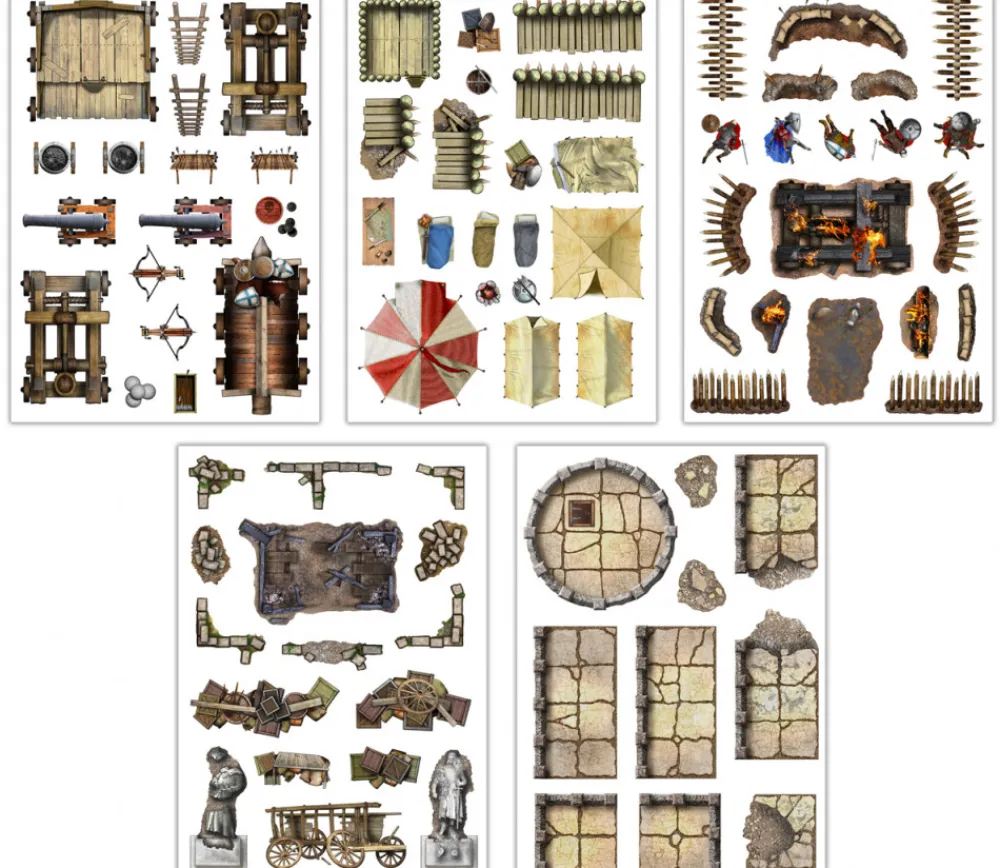 Tout Pour le Jeu 80 Stickers repositionnables décorations guerre et siège plateaux de jeux Battle Mat