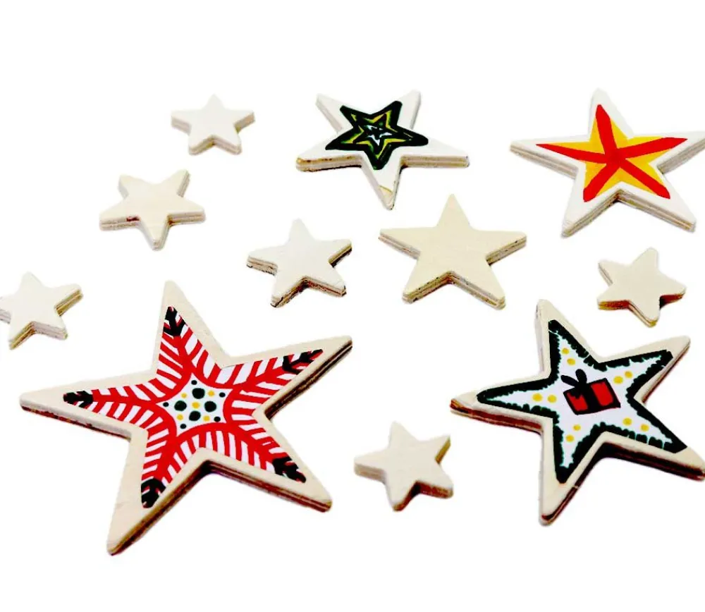 Tout Pour le Jeu 11 étoiles bois plates différentes tailles de 2.3 cm à 7.5 cm neutres