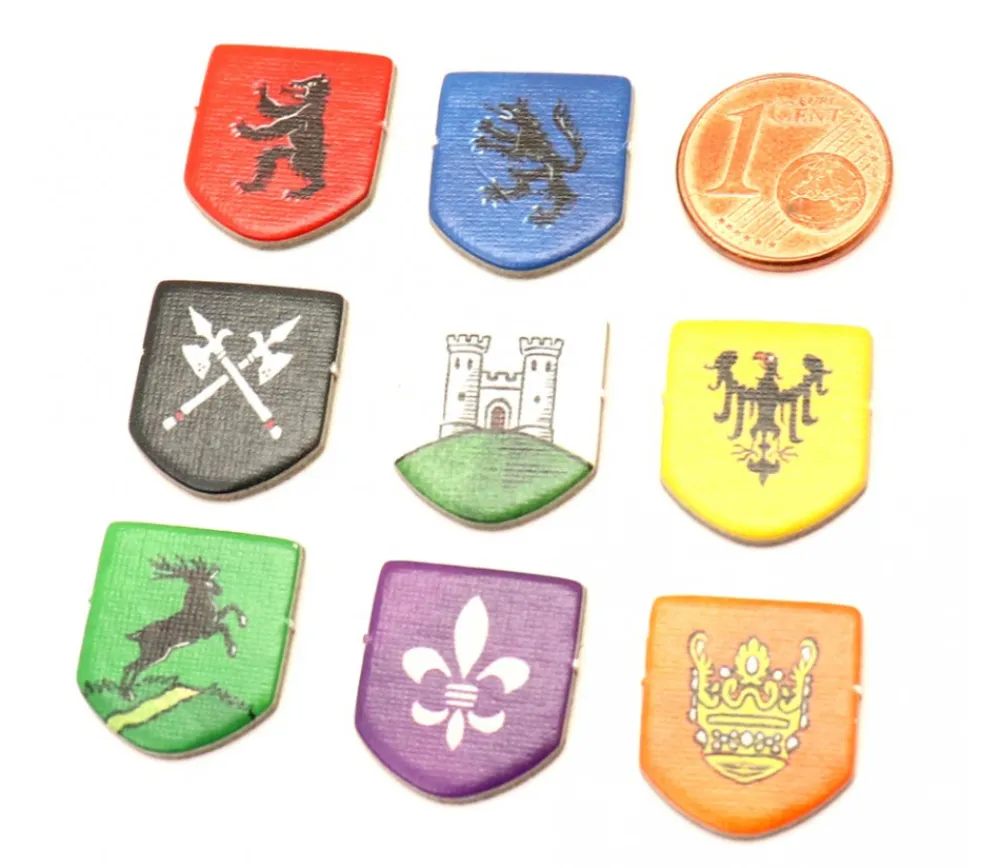 Tout Pour le Jeu 8 Tuiles blasons chevaliers - écussons 15 x 18 mm