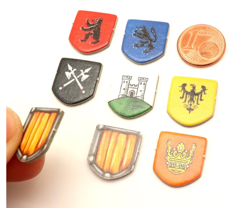 Tout Pour le Jeu 8 Tuiles blasons chevaliers - écussons 15 x 18 mm