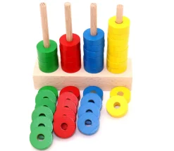 Tout Pour le Jeu Abaque de tri bois - Socle 4 tiges + 40 jetons rouge vert jaune bleu