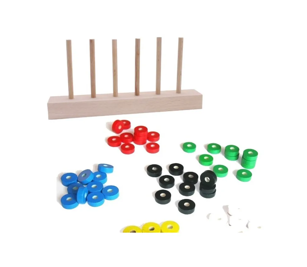 Tout Pour le Jeu Abaque de tri bois - Socle 6 tiges + 60 jetons