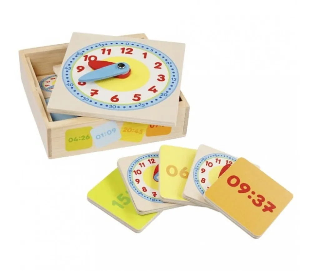 Tout Pour le Jeu Apprentissage de l'heure en bois - Horloge + 12 cartes jeu