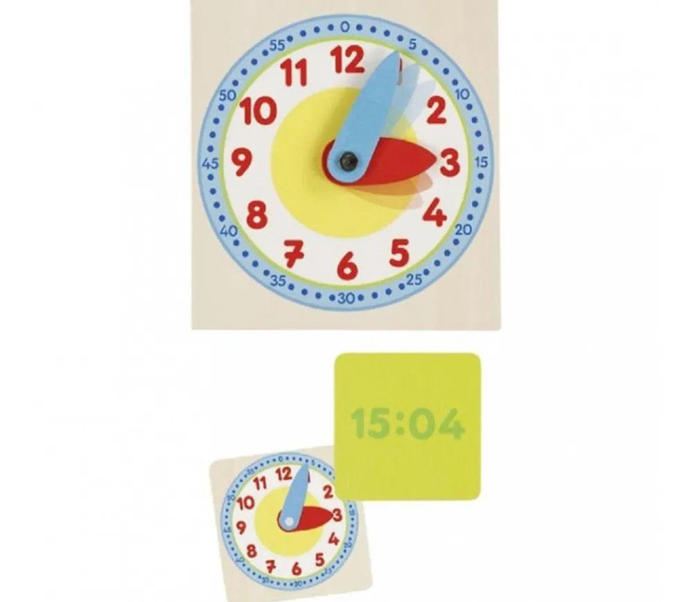 Tout Pour le Jeu Apprentissage de l'heure en bois - Horloge + 12 cartes jeu