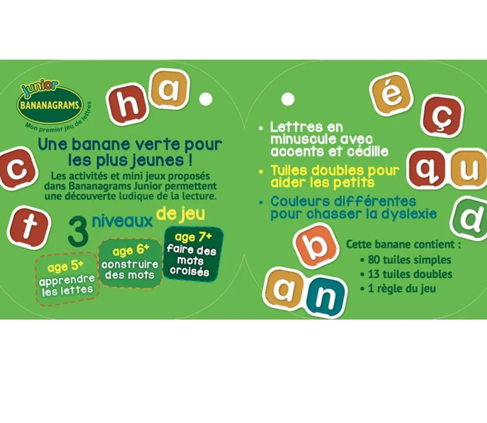 Tout Pour le Jeu Bananagrams junior mon premier jeu de lettres - banane verte version enfant