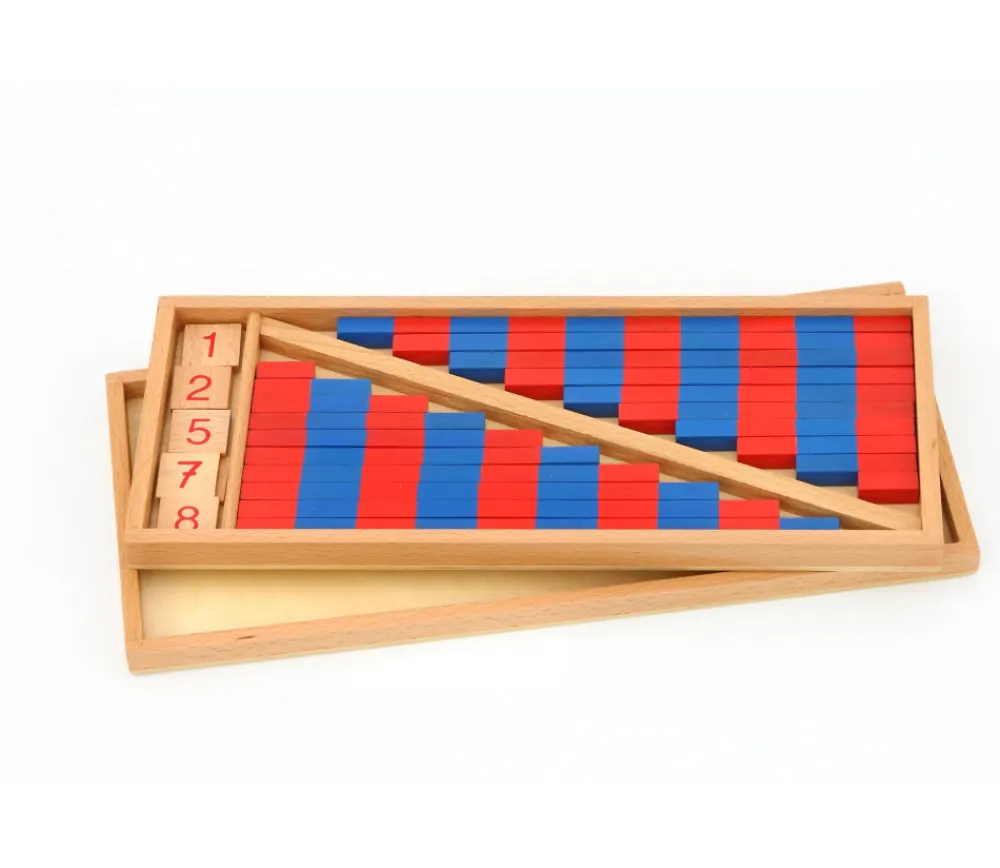 Tout Pour le Jeu Barres rouges et bleues Montessori en bois format 25 cm avec tuiles nombres