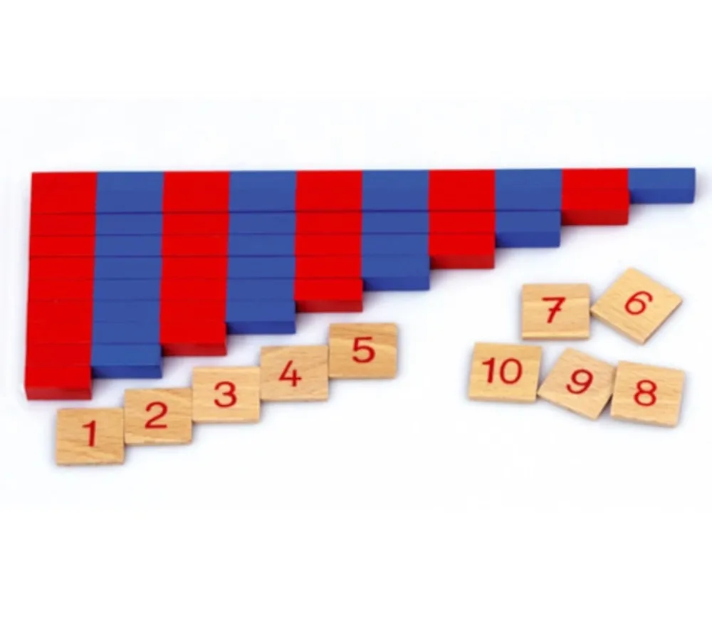 Tout Pour le Jeu Barres rouges et bleues Montessori en bois format 25 cm avec tuiles nombres