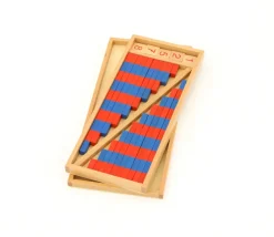 Tout Pour le Jeu Barres rouges et bleues Montessori en bois format 25 cm avec tuiles nombres