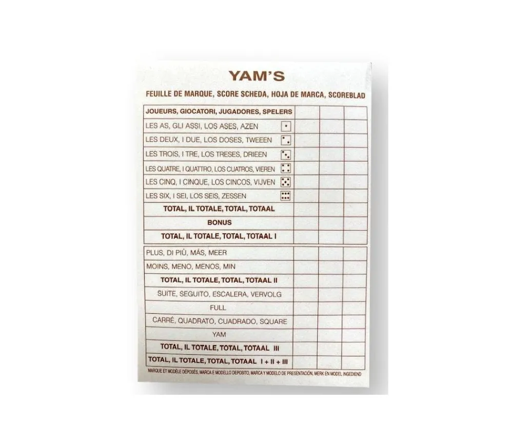 Tout Pour le Jeu Bloc score pour jeux dés yam s marquage points