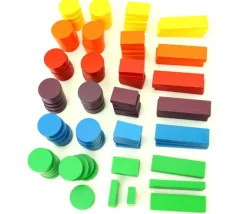 Tout Pour le Jeu Boite 108 Jetons jeux bois multicolores : rond, petits rectangles et grands rectangles pour mise