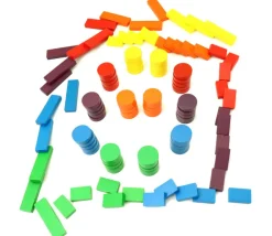 Tout Pour le Jeu Boite 108 Jetons jeux bois multicolores : rond, petits rectangles et grands rectangles pour mise