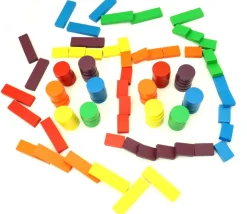 Tout Pour le Jeu Boite 108 Jetons jeux bois multicolores : rond, petits rectangles et grands rectangles pour mise