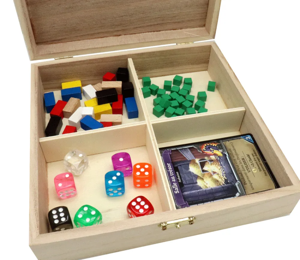 Tout Pour le Jeu Boite bois 4 compartiments 19.5 x 19.5 x 5.5 cm pour jeux