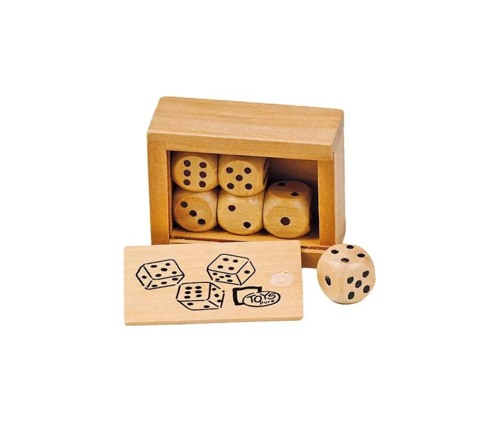 Tout Pour le Jeu Boite bois avec 6 Dés en bois 16 mm de 1 à 6 pour jeux