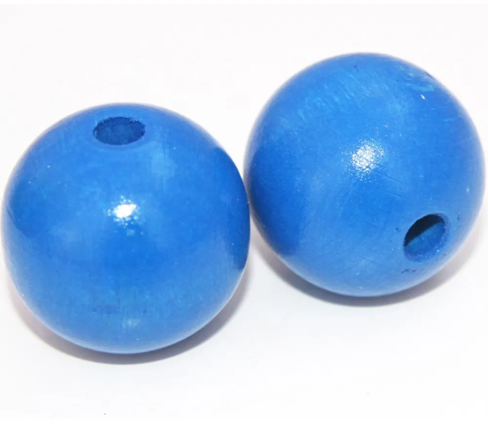 Tout Pour le Jeu Boule percée 3 cm couleur bleue en bois - grosse perle hêtre diamètre 30 mm trou 6 mm