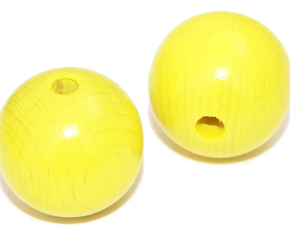 Tout Pour le Jeu Boule percée 3 cm couleur jaune en bois - grosse perle hêtre diamètre 30 mm trou 6 mm