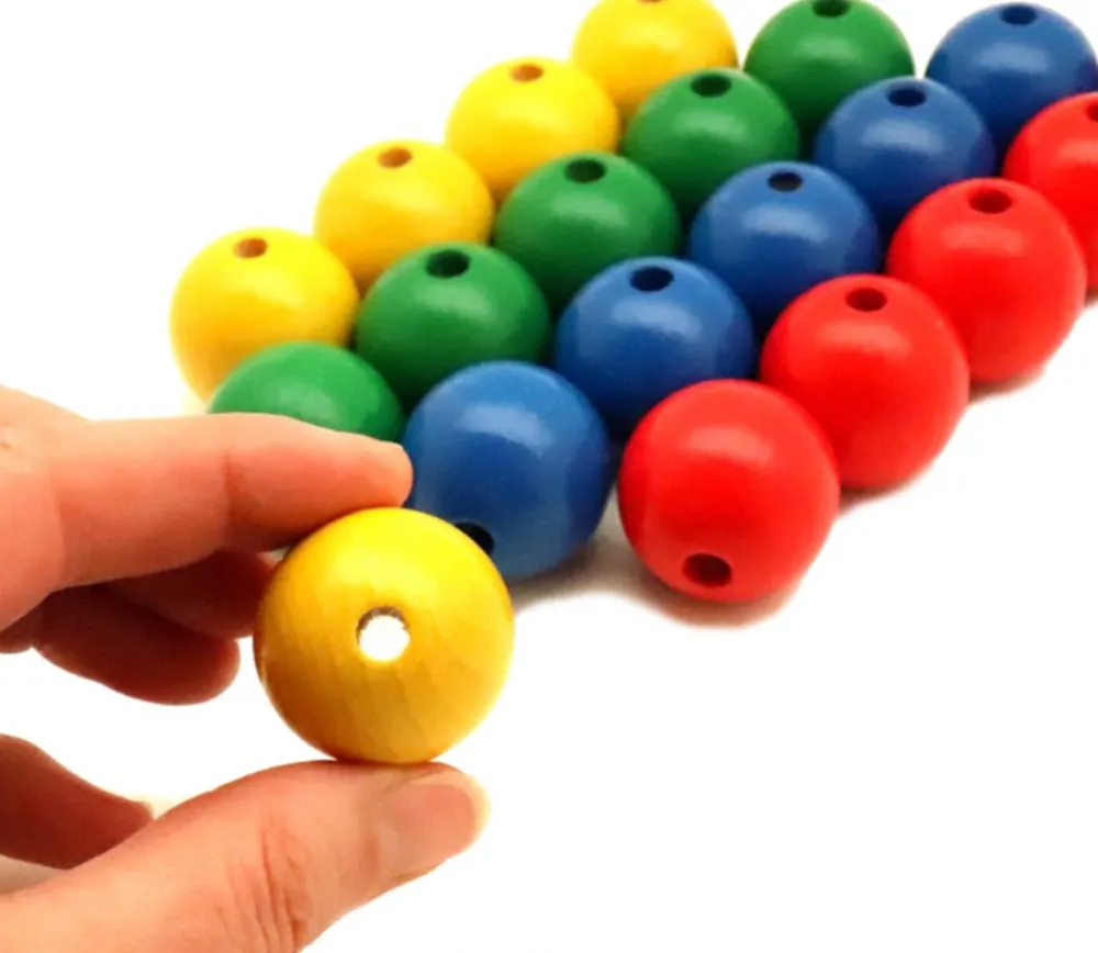 Tout Pour le Jeu Boule percée 3 cm couleur jaune en bois - grosse perle hêtre diamètre 30 mm trou 6 mm
