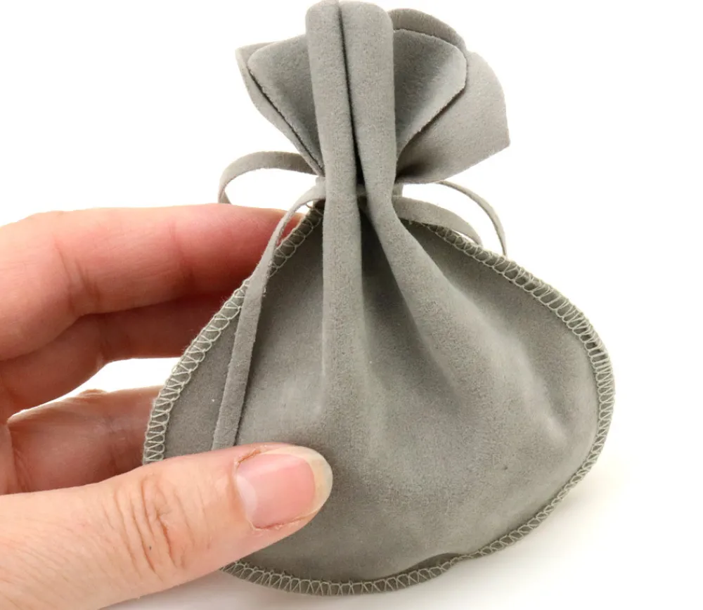 Tout Pour le Jeu Bourse petit Sac daim gris 10x12 cm