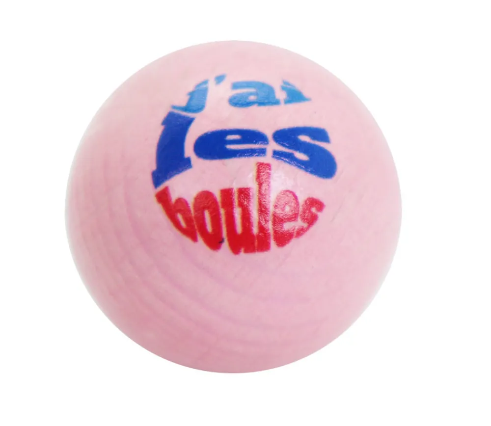 Tout Pour le Jeu Cochonnet FUN "j'ai les boules" hêtre 3 cm rose